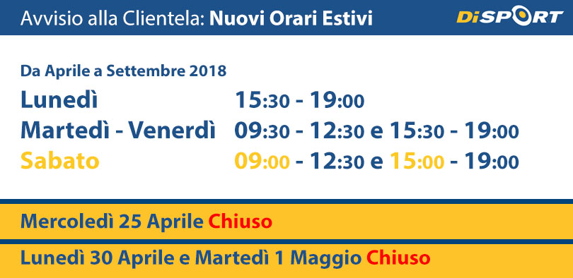 Orari Estivi 2018 Negozio Disport tiro con l'arco